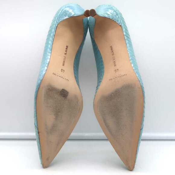 Manolo Blahnik BB 100 Snakeskin Pointed Toe Pumps Aqua - Picture 9 of 10